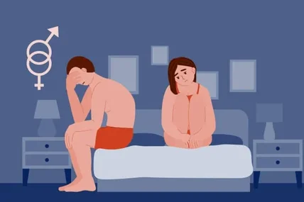 Ilustração de casal com disfunção erétil...